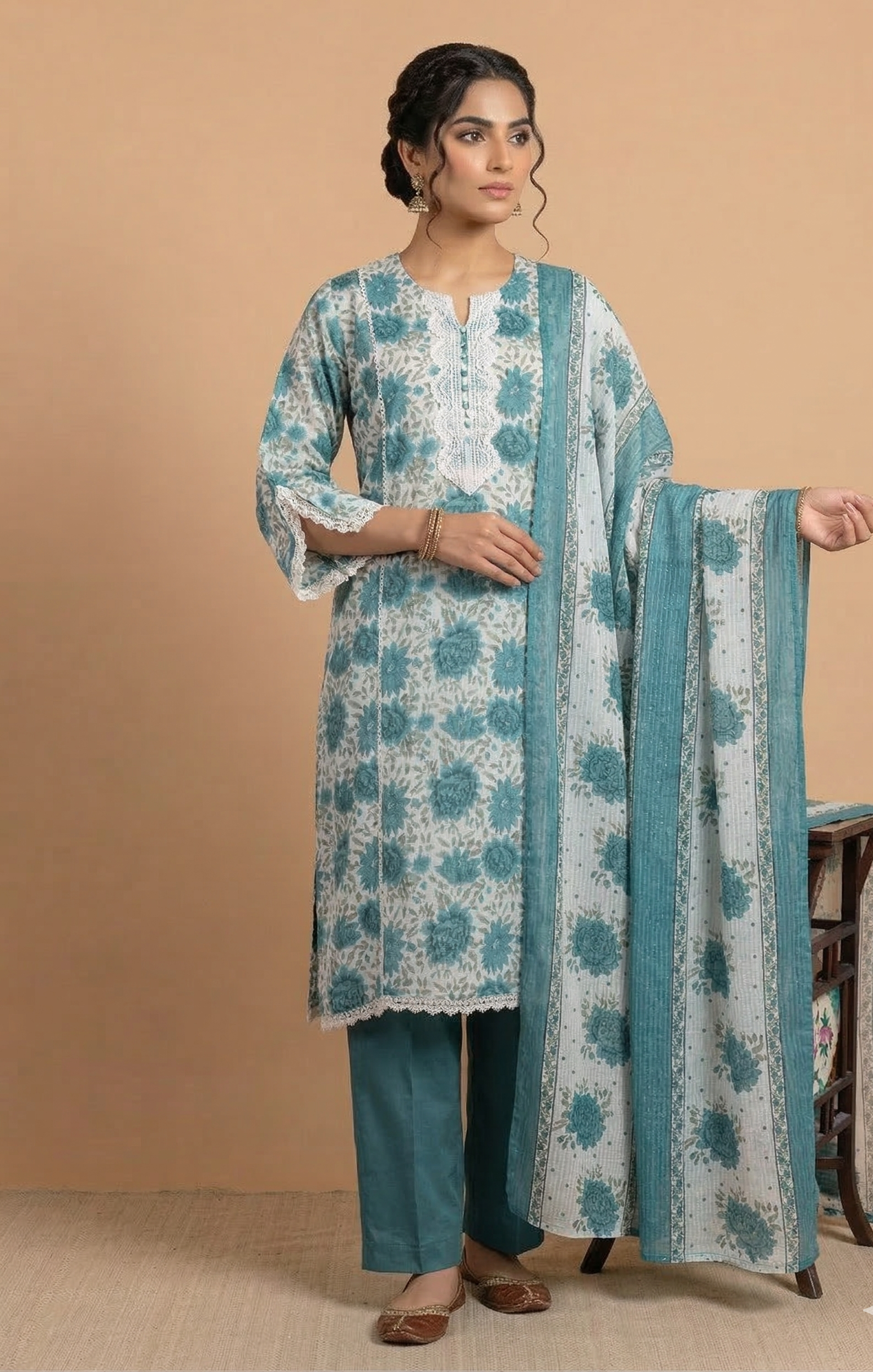 Afreen Blue Cotton Readymade Set Sterling House