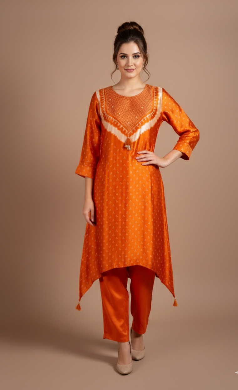 Luxe Orange and White Satin Silk Set