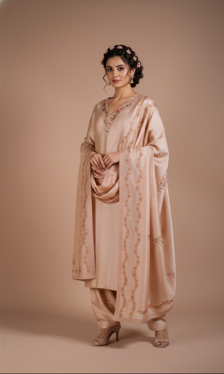 Luxe Pink Chanderi Silk Blend Unstitched Suit Set Sterling House