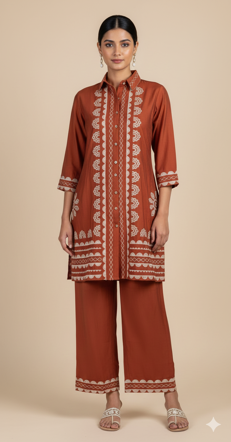 Afreen Rust Button Down Co- ord Set