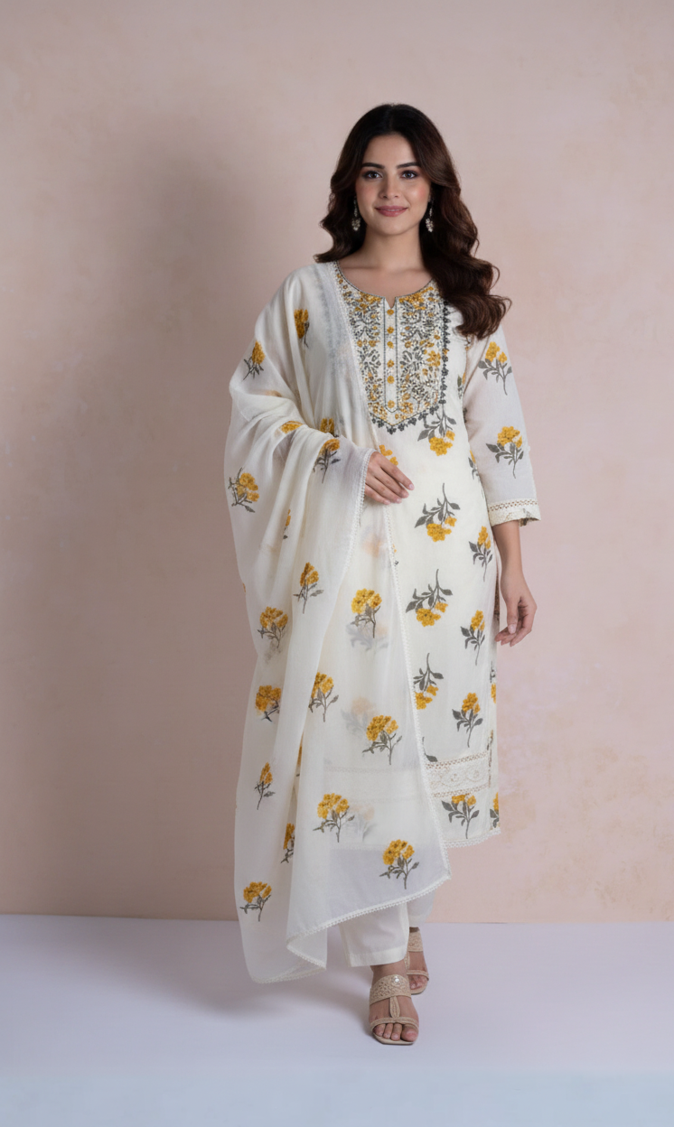 Afreen Cotton Fabric Unstitched Suit Set