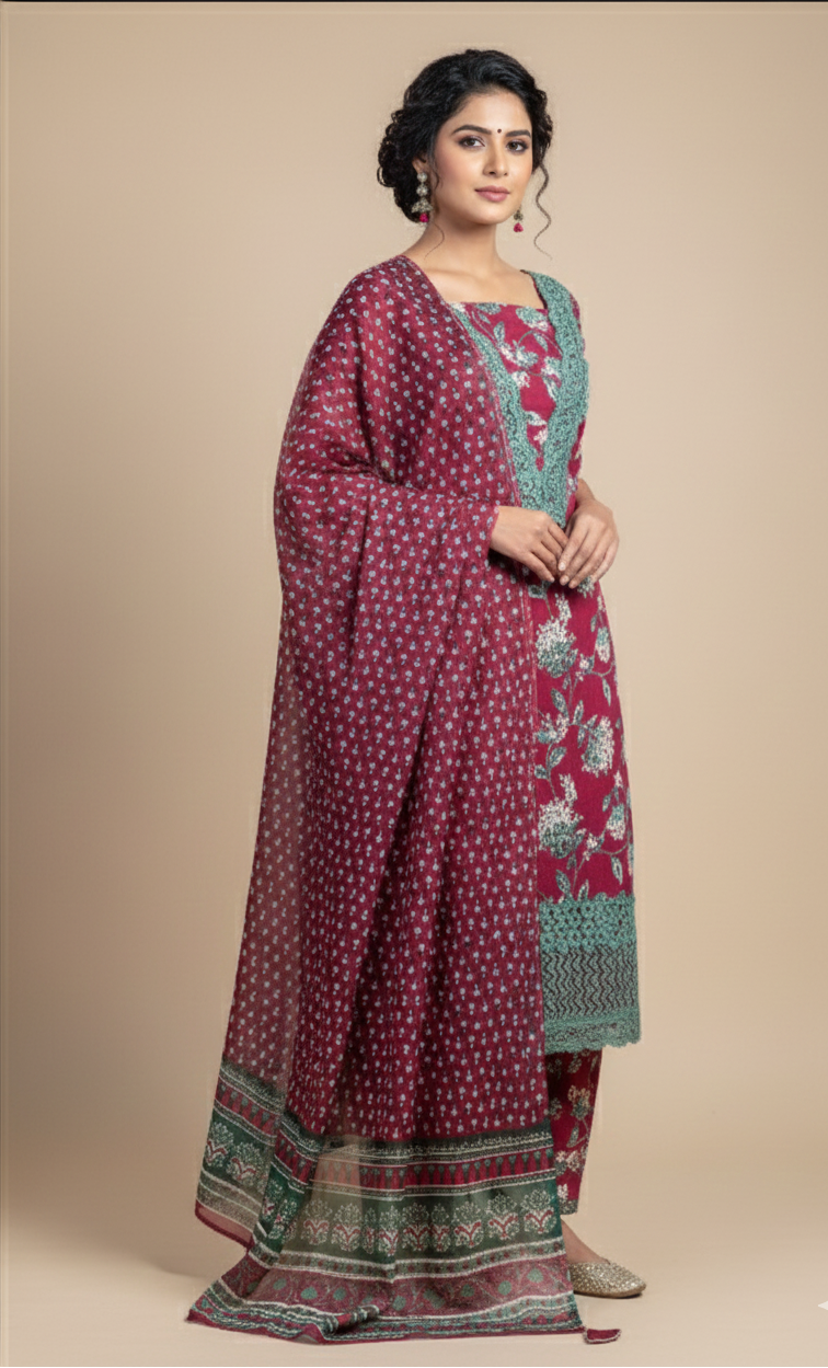 Roze Red Floral Print Suit Set