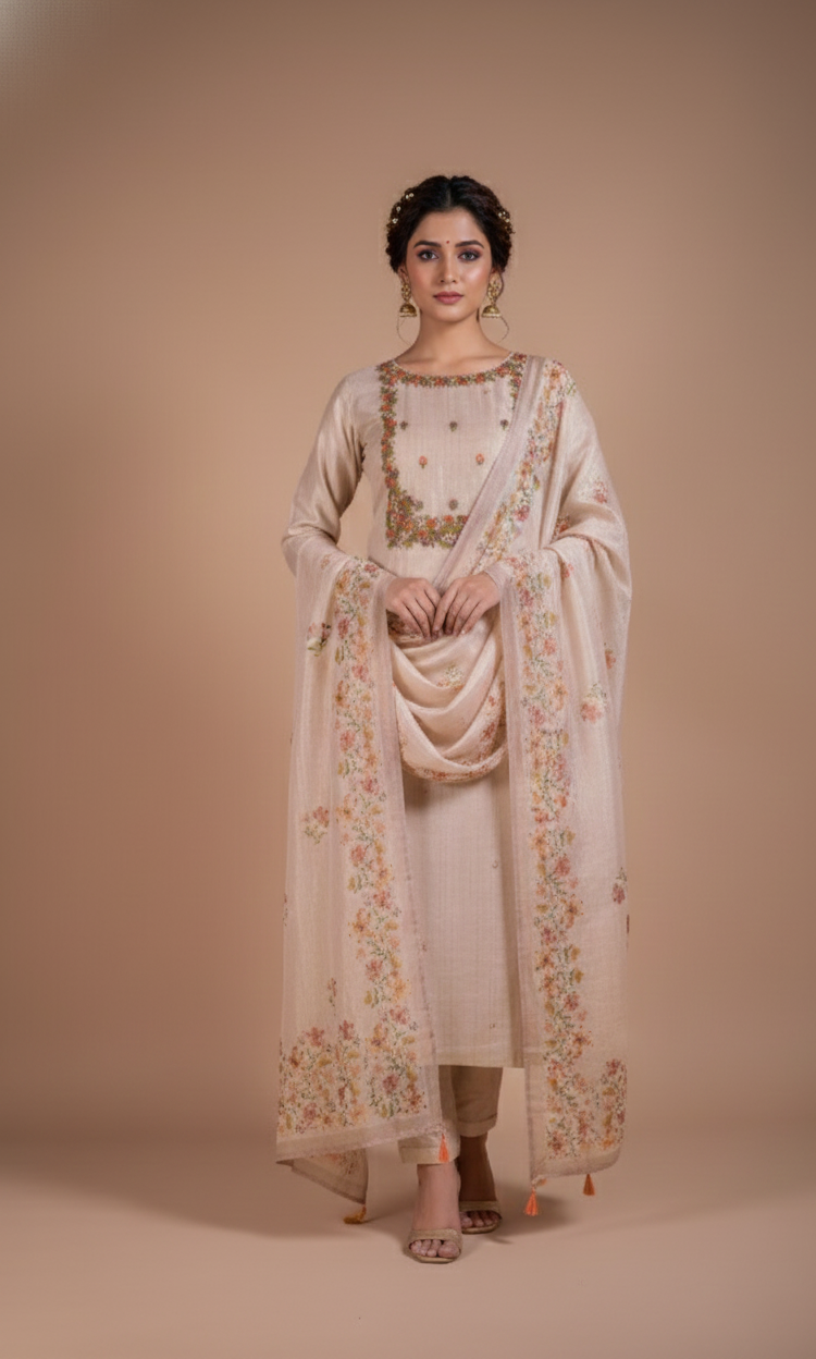 Afreen Pink Kota Shimmer Blend Unstitched Suit Set