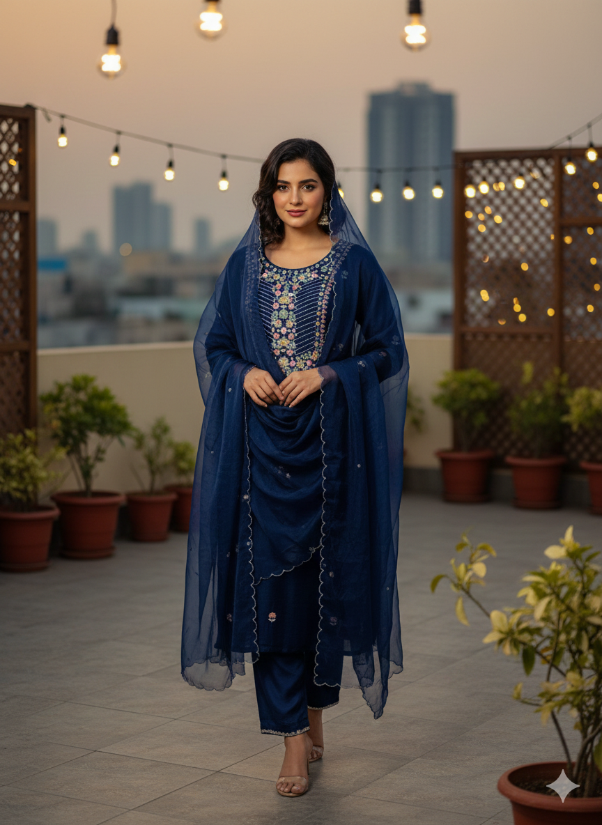 Afreen Dark Blue Suit set