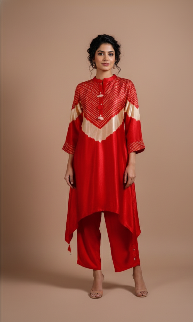 Luxe Red Satin Silk Readymade Set Sterling House