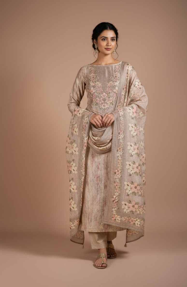 Luxe Pink Kota Shimmer Blend Unstitched Suit Set Sterling House