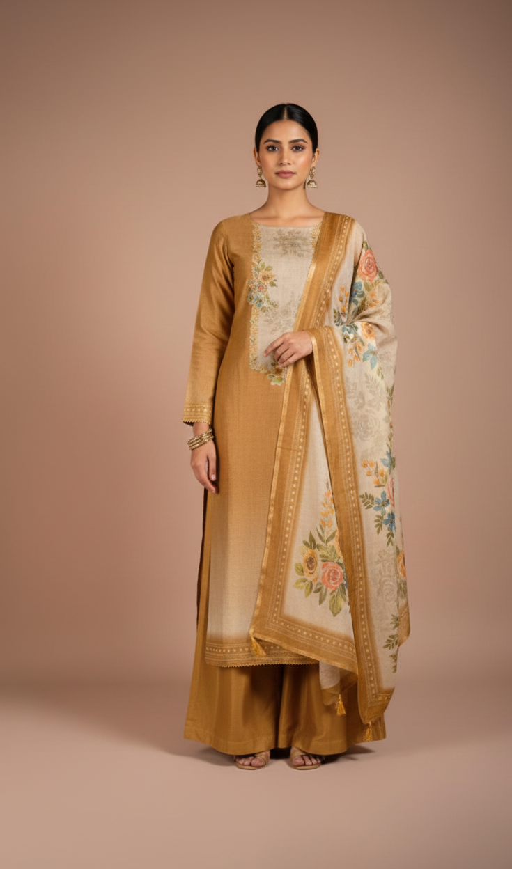 Anokhi Yellow Ombre Shimmer Silk Blend Unstitched Suit Set Sterling House