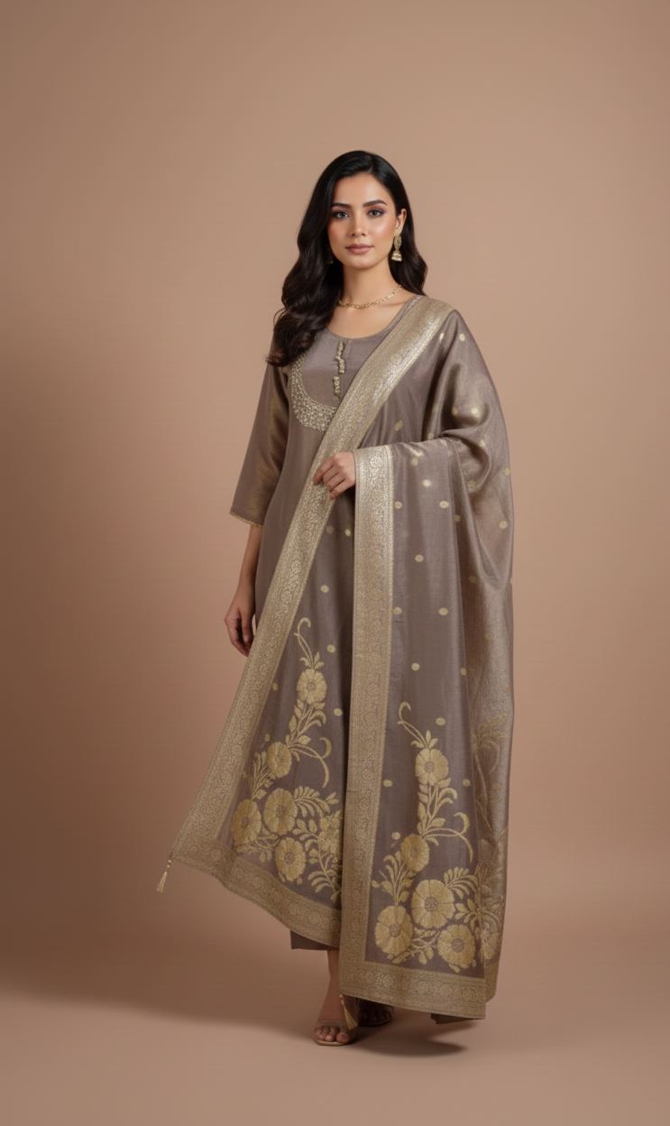 Afreen Purple Soft Shimmer Silk Suit Set