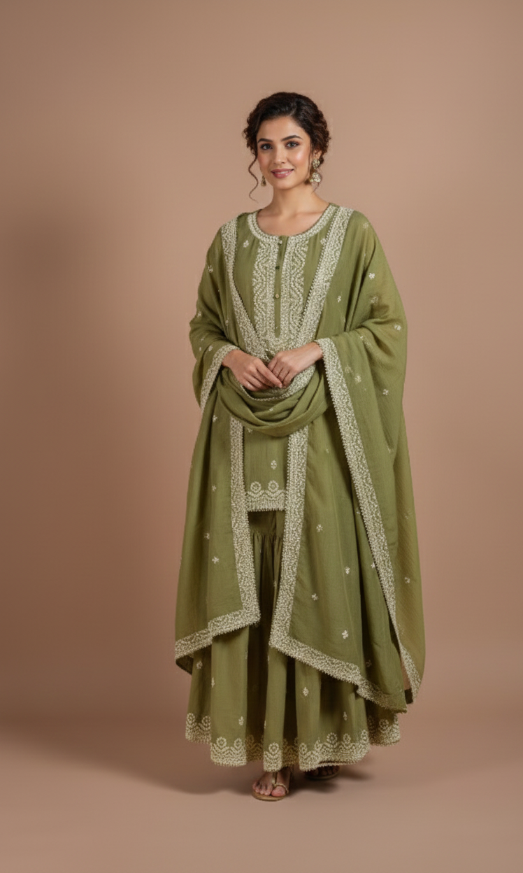 Luxe Green Cotton Suit Set