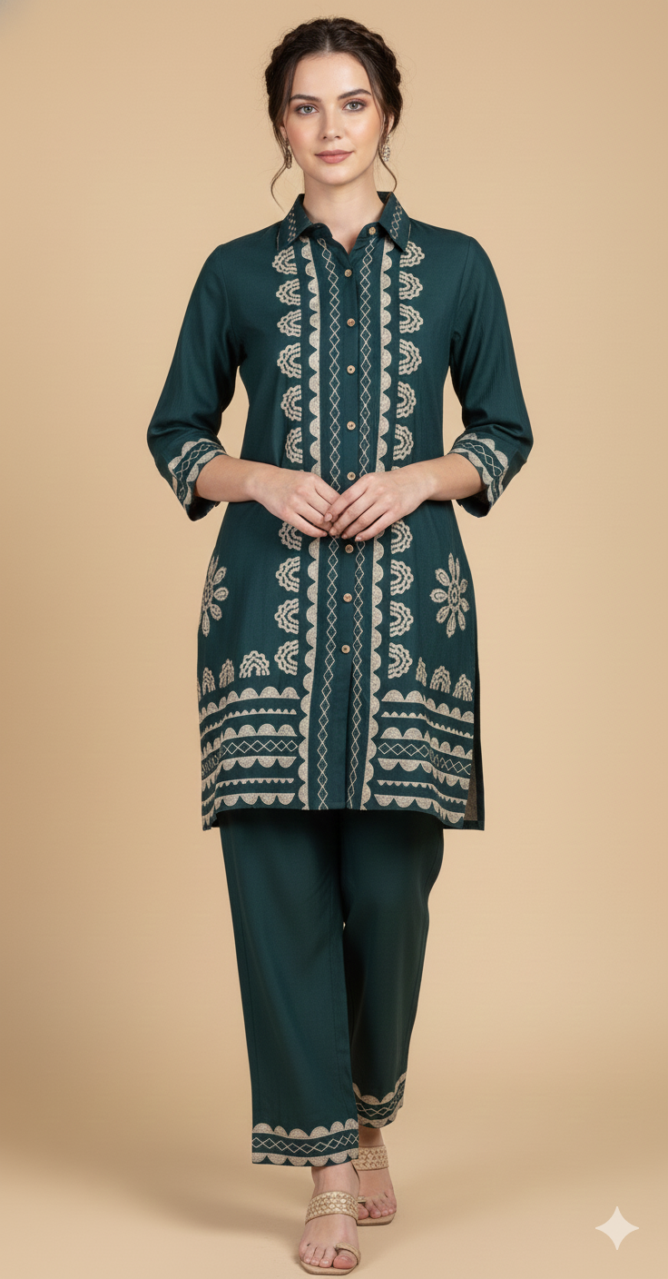 Afreen Blue Button-Down Co-ord set