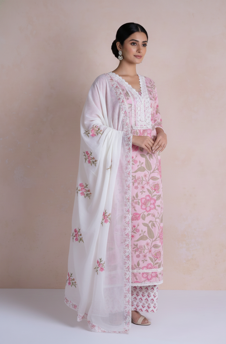 Afreen Pink Cotton Unstitched Suit Set