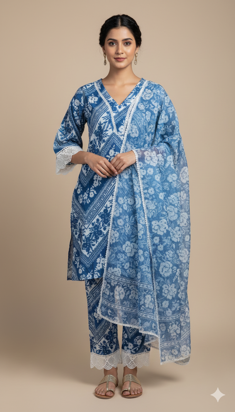 Roze Blue Floral Print Suit Set
