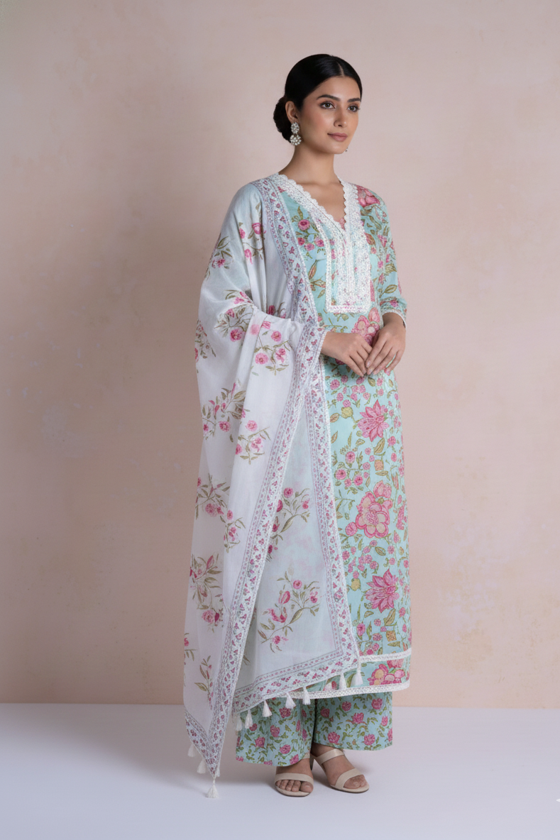 Afreen Green Cotton Suit Set