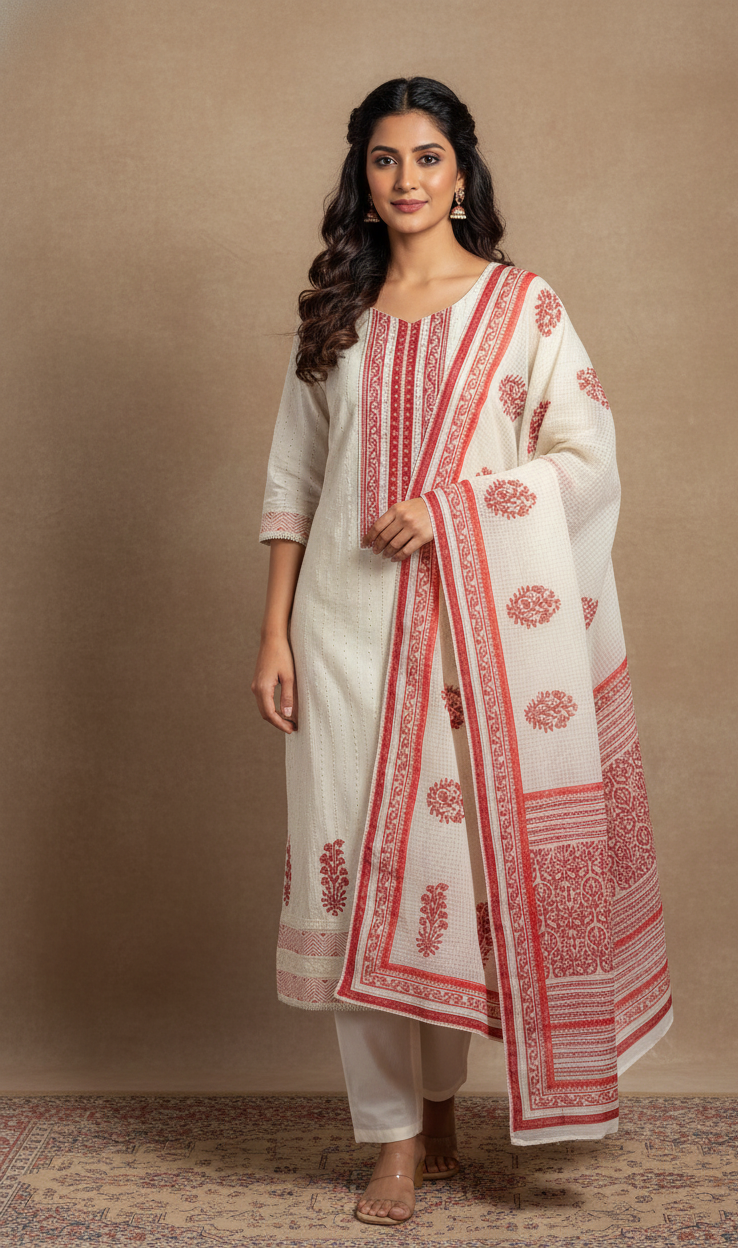 Afreen Soft Schiffli Cotton Unstitched Suit Set