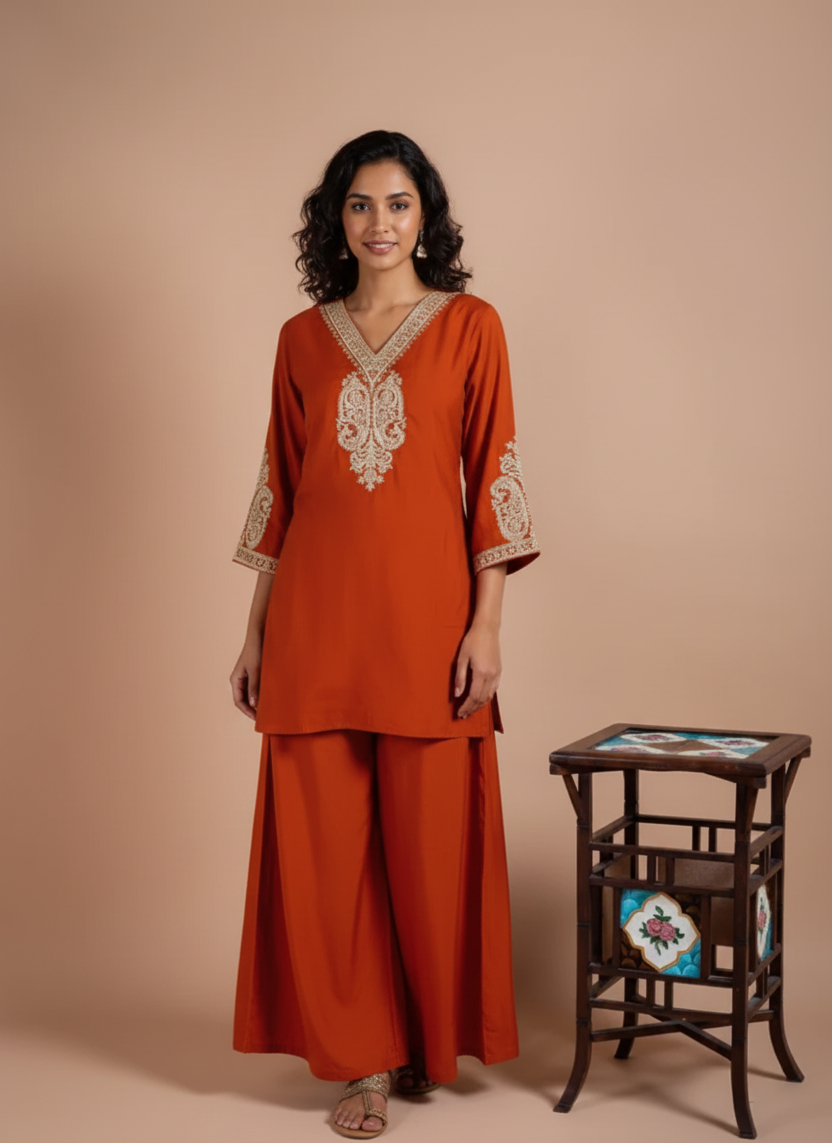 Afreen Muslin Burnt Orange Readymade Suit Set Sterling House