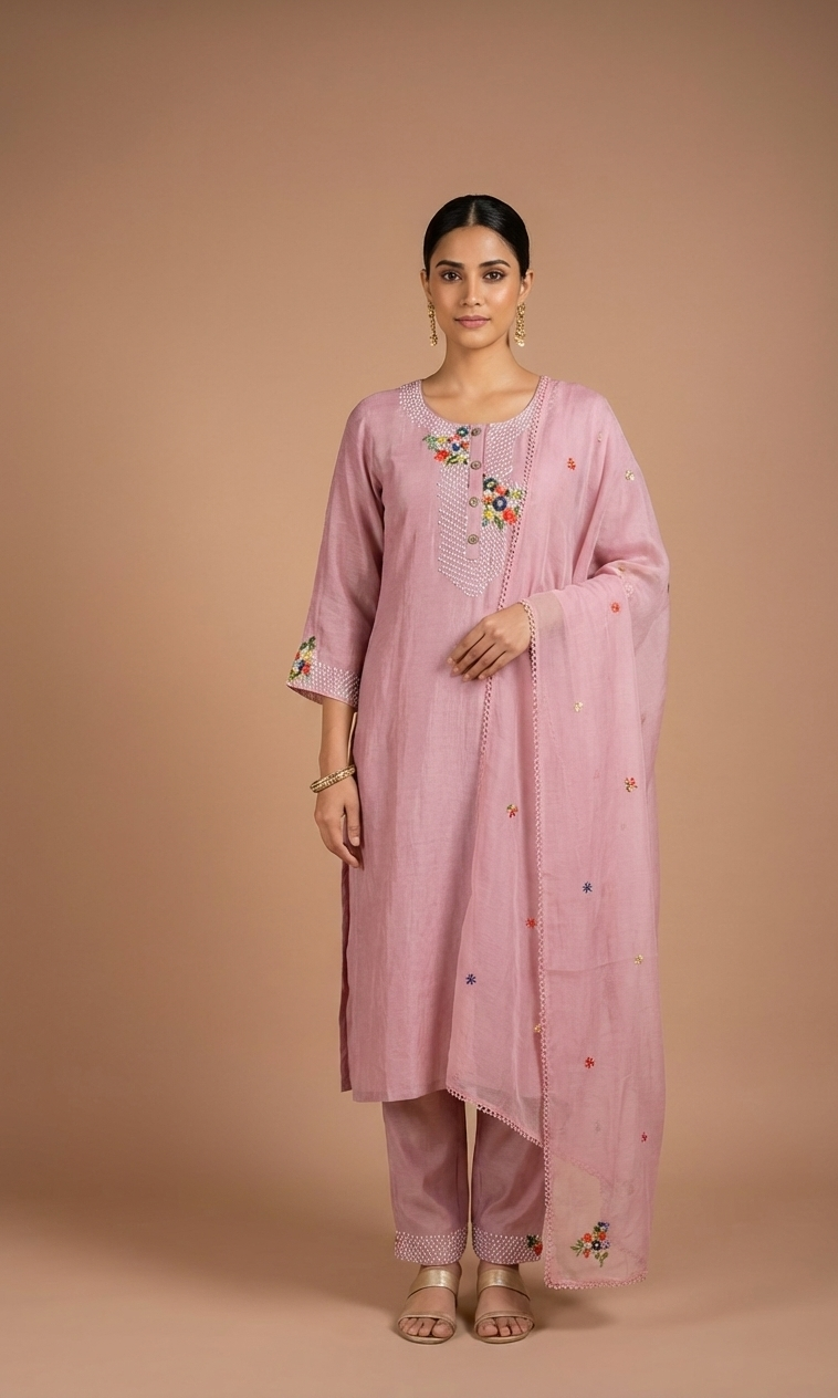 Luxe Pink Mul Cotton Suit set