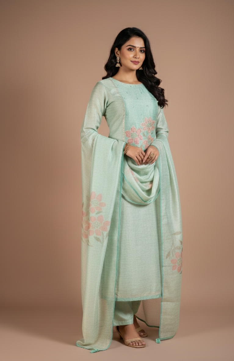 Luxe Blue Kota Shimmer Blend Unstitched Suit Set Sterling House