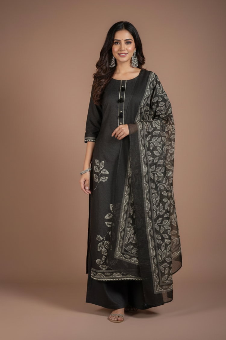 Linen Cotton Ash Grey Unstitched Suit Set Sterling House
