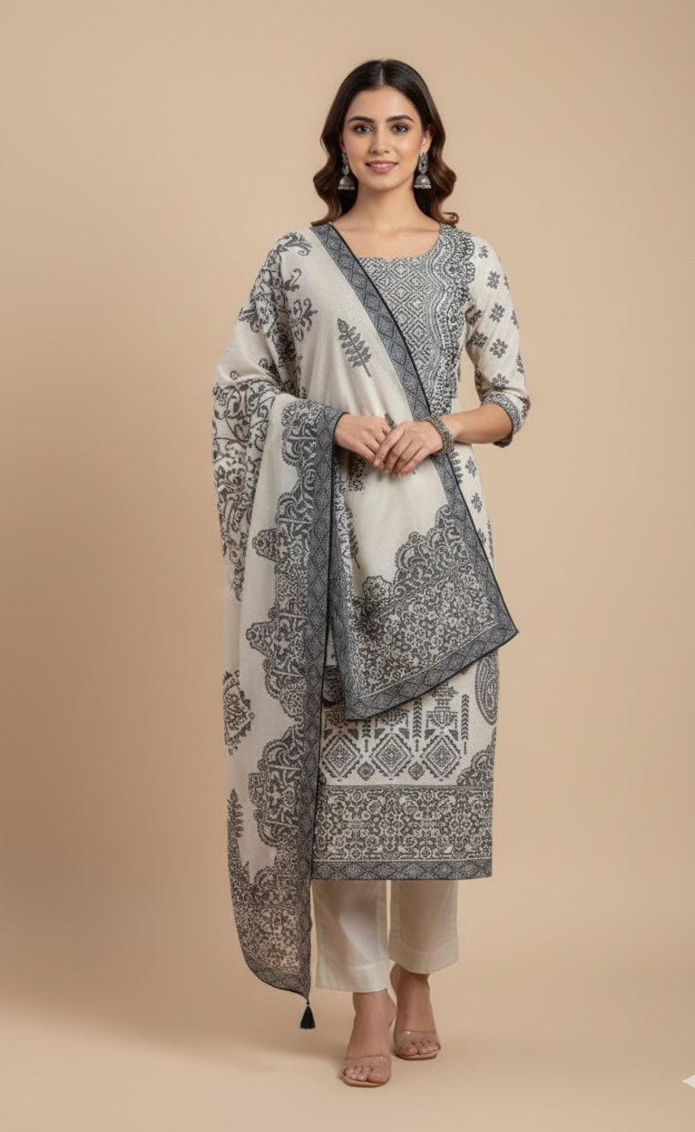 Afreen Muslin Geometric Suit Set