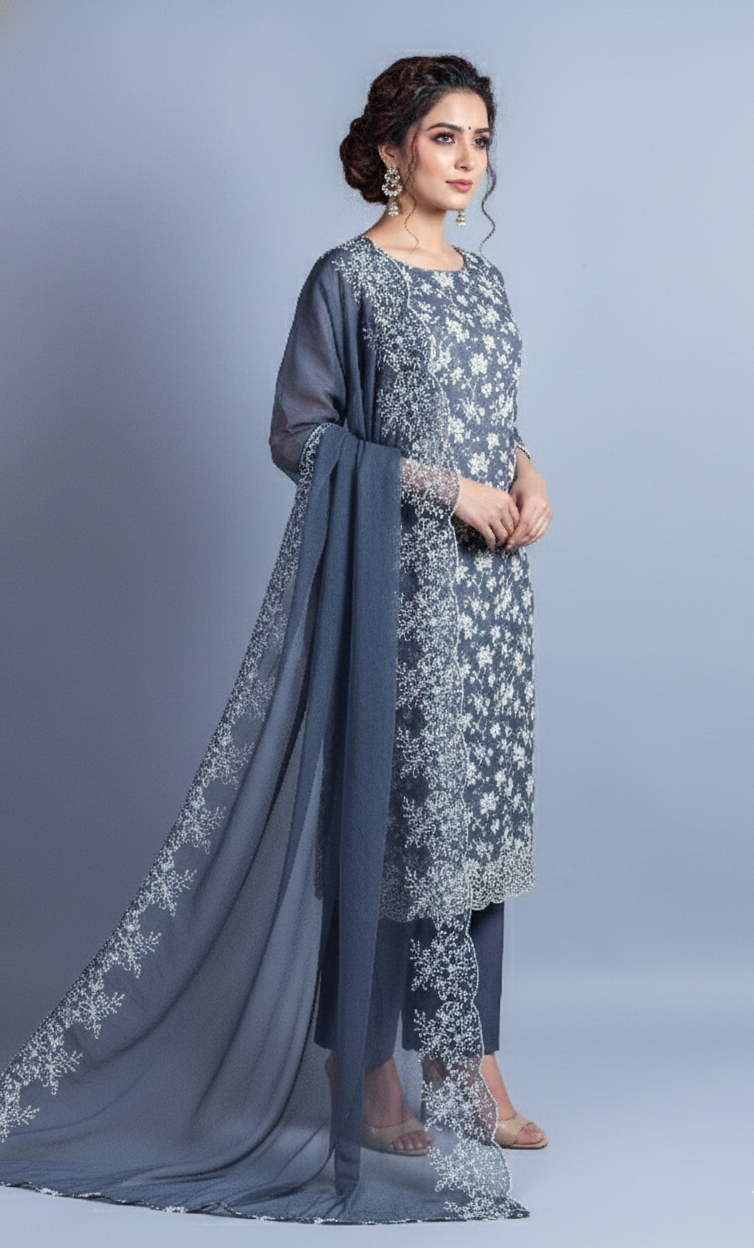 Luxe Blue Soft Cotton Suit Set