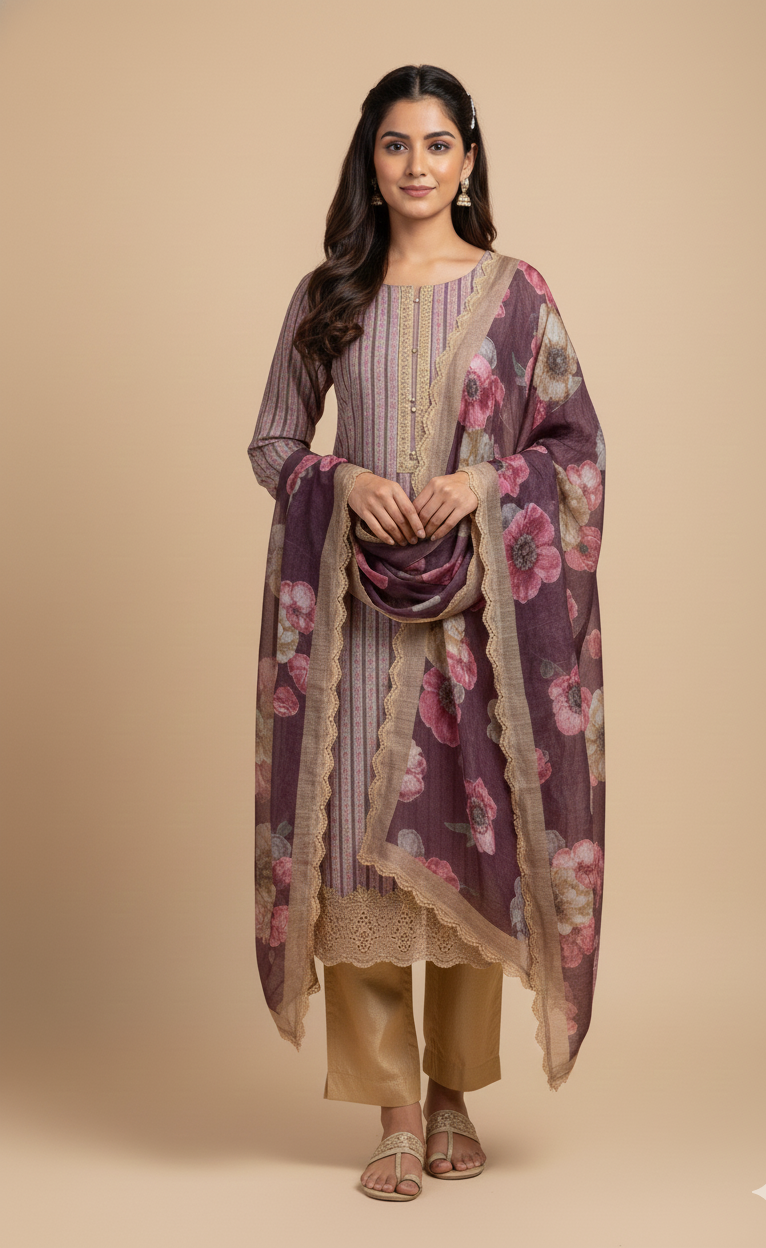 Luxe Printed Linen Unstitched Suit Set