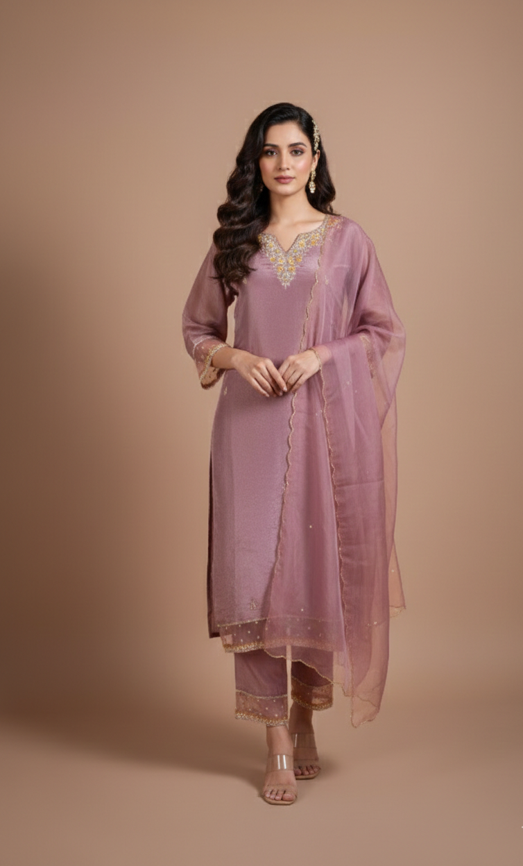 Luxe Shimmer Silk Blend Light Purple Readymade Set