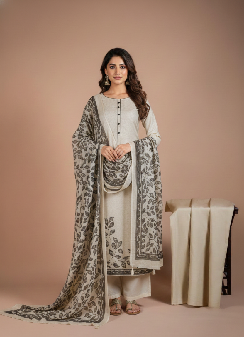 Linen Cream Unstitched Suit Set