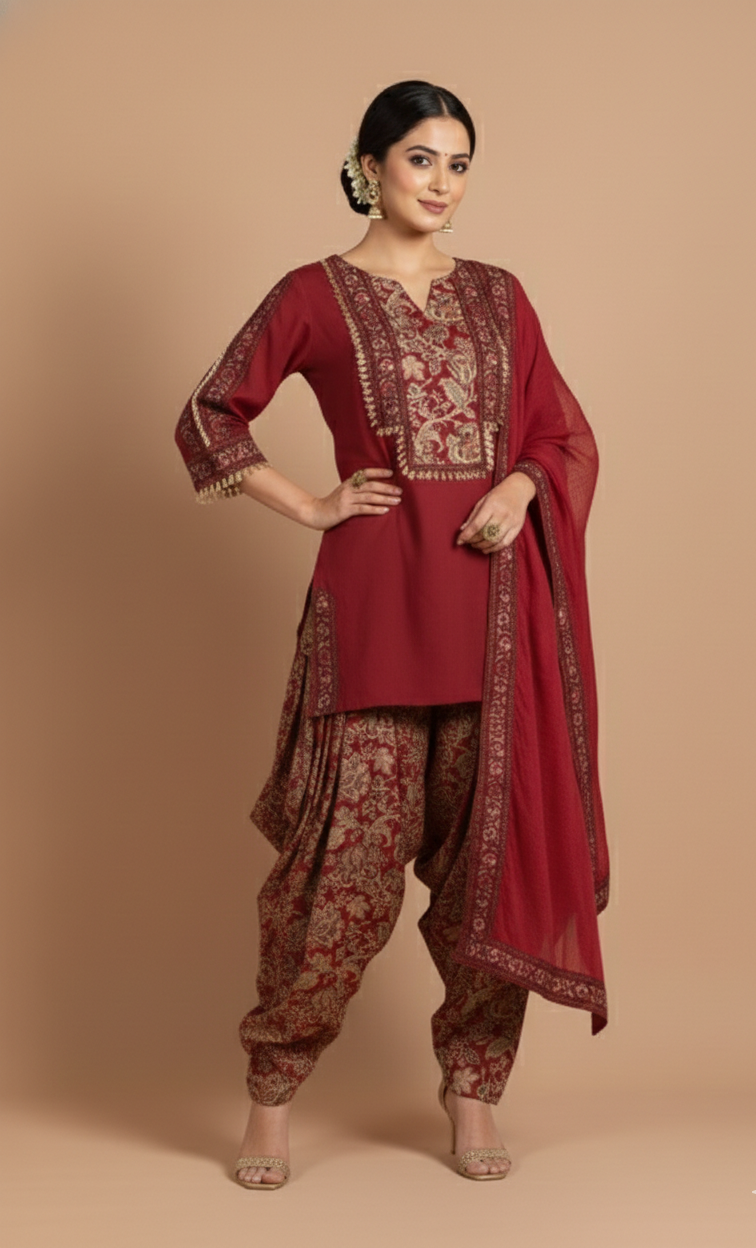 Afreen Red Cotton Readymade Set