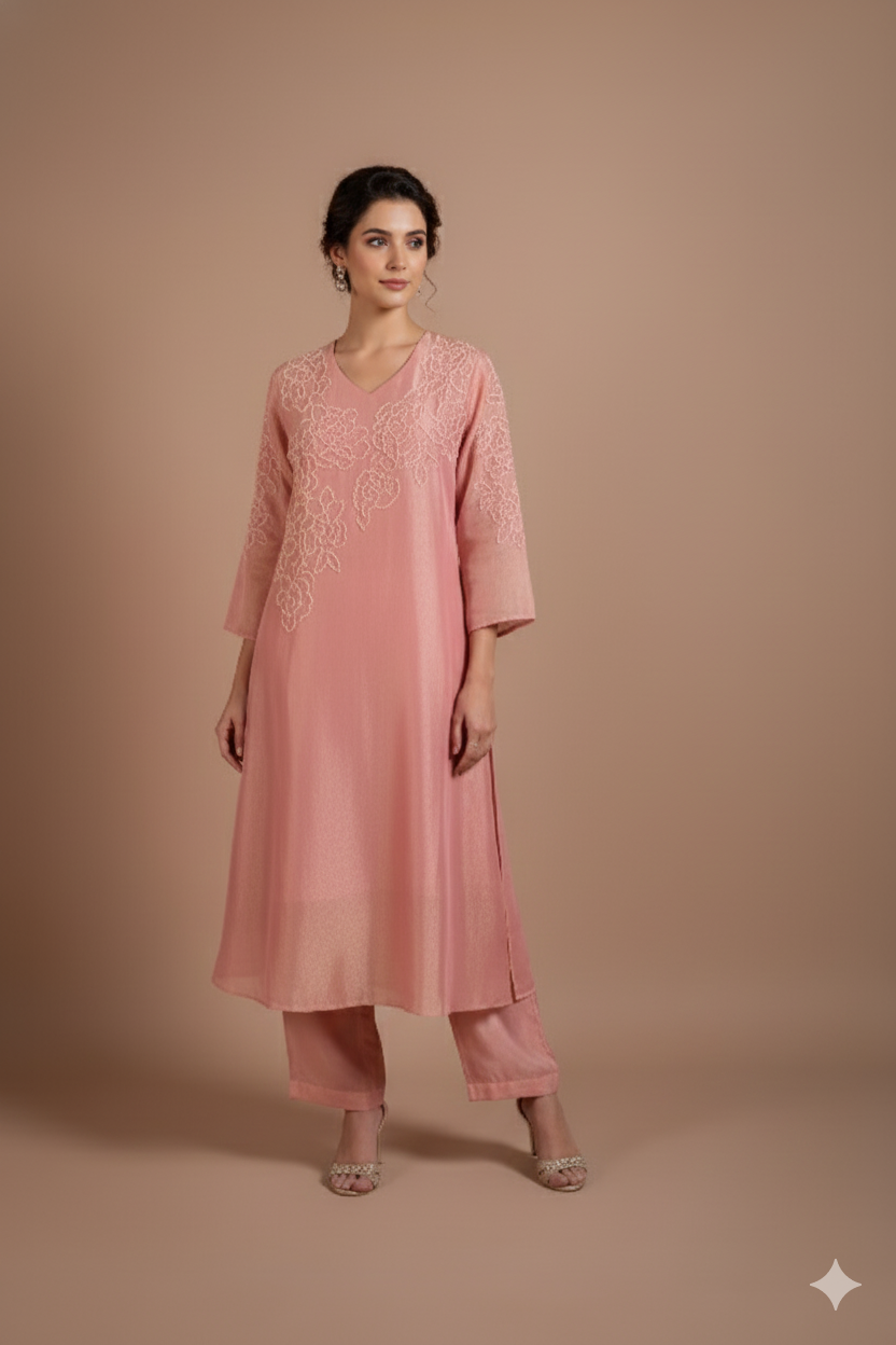 Afreen Dusty Pink Shimmer Silk Blend Anarkali