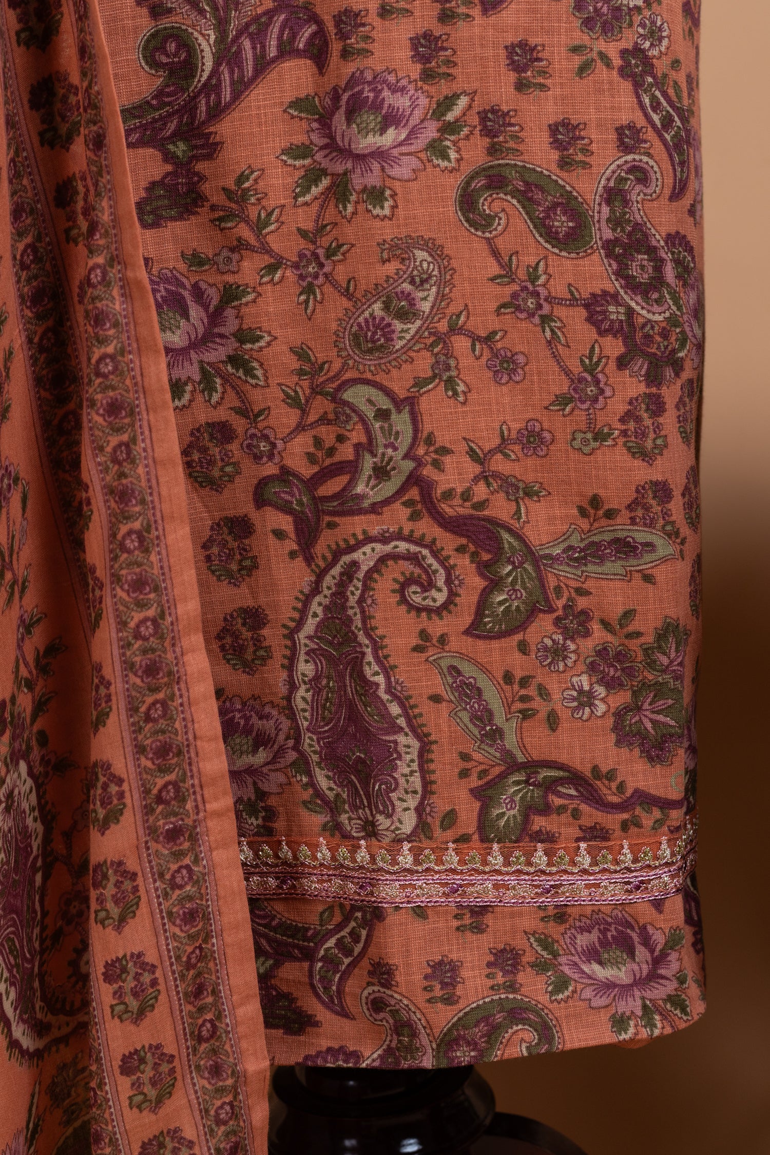 Afreen Rust Cotton Unstitched Suit set