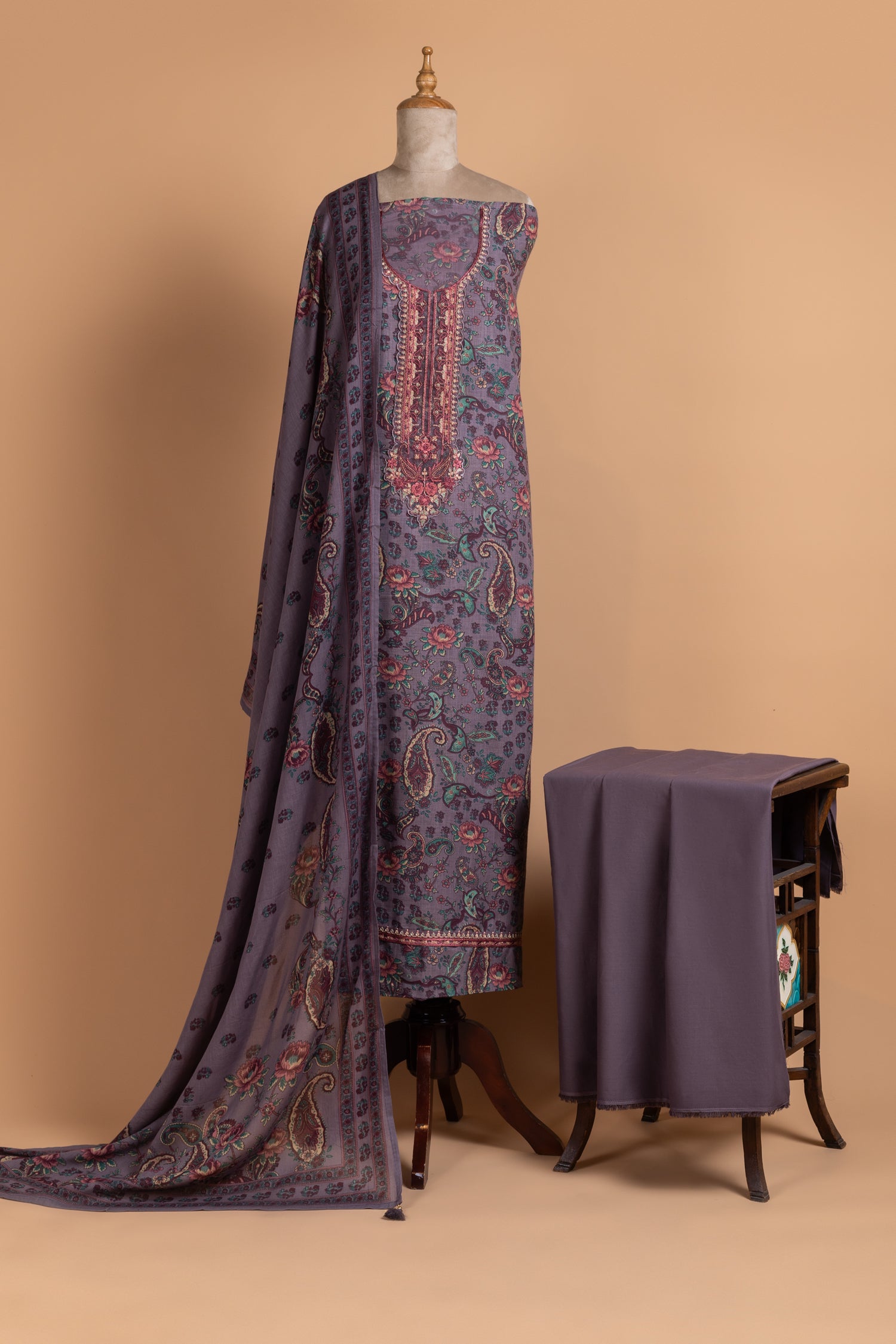 Afreen Mauve Cotton Unstitched Suit set