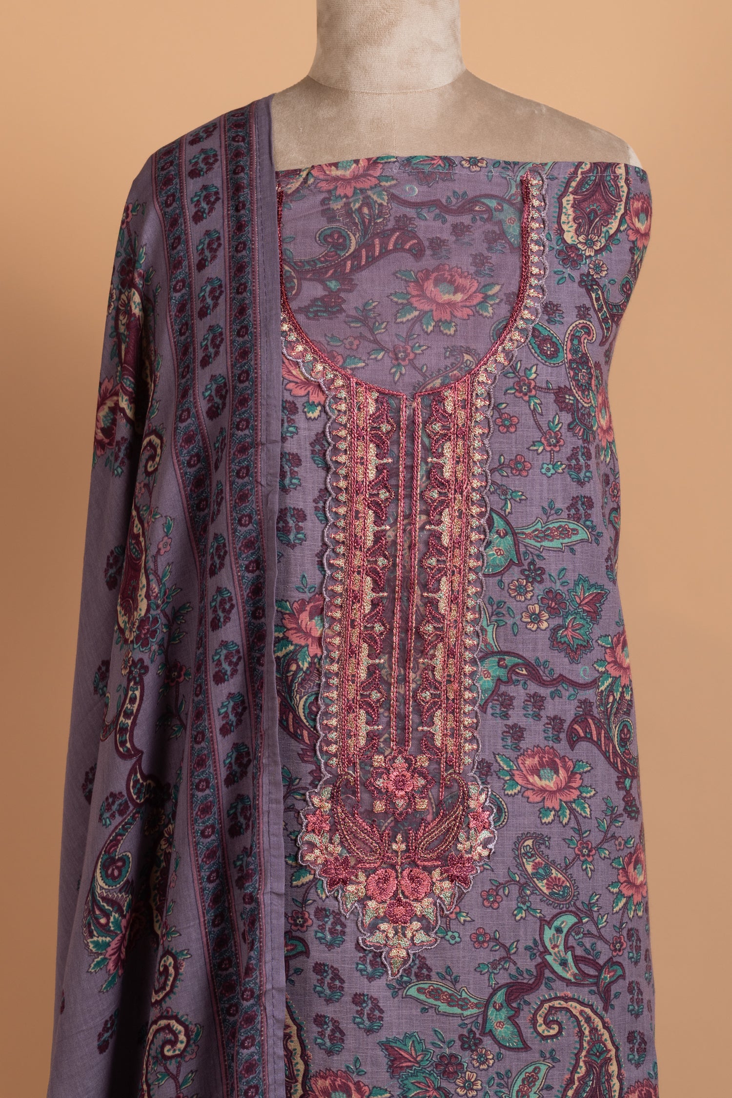 Afreen Mauve Cotton Unstitched Suit set