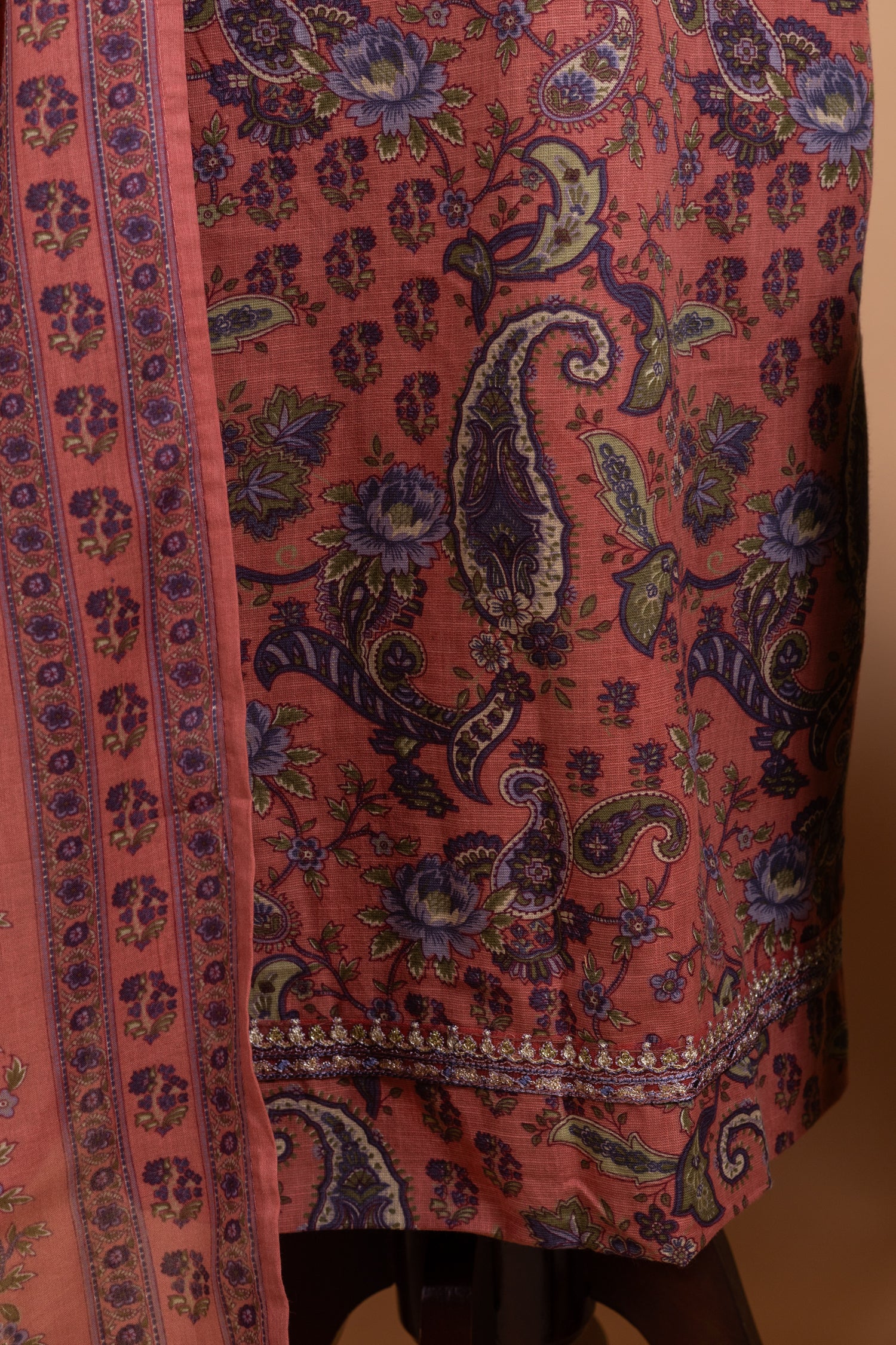 Afreen Rust-Red Cotton Unstitched Suit set
