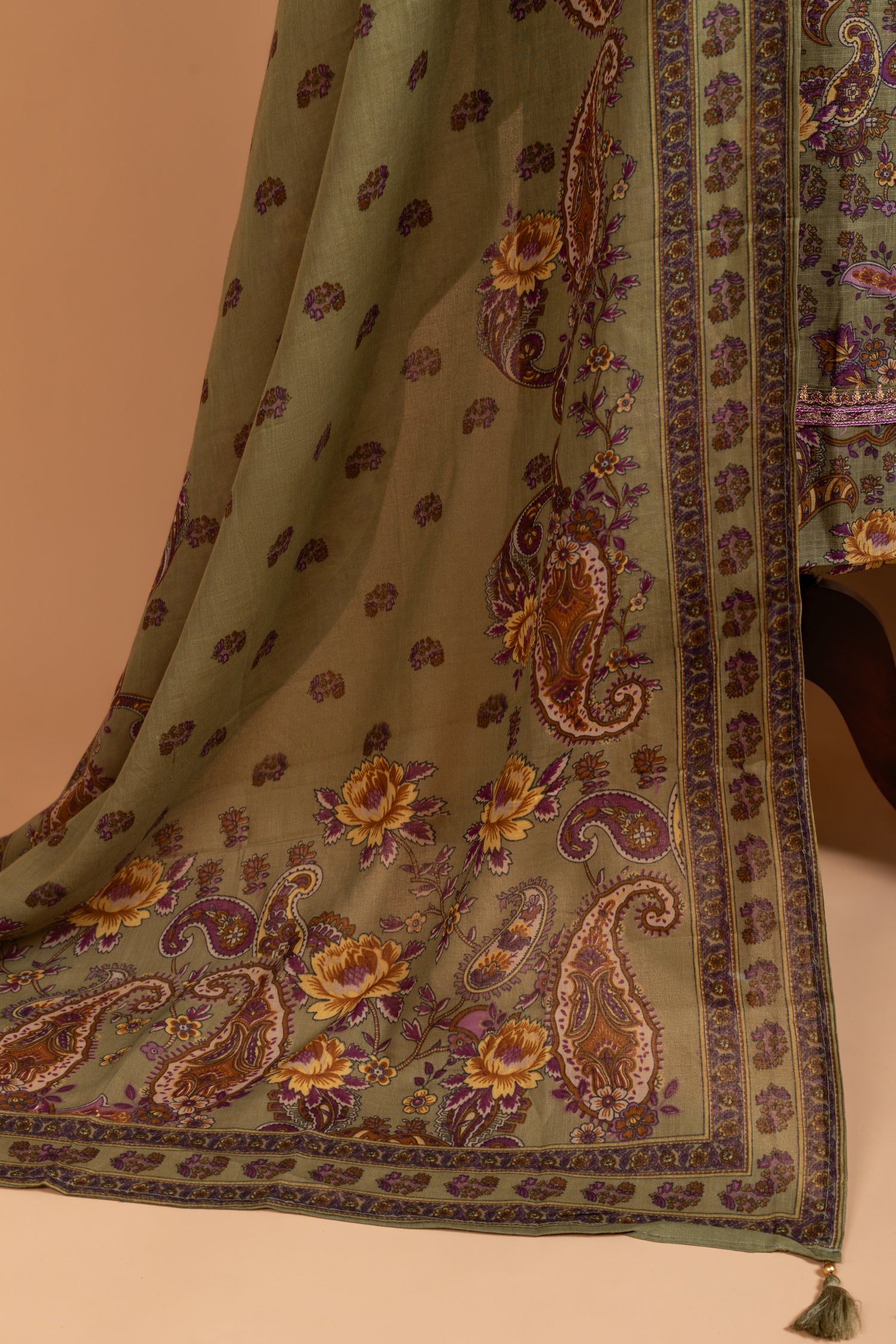 Afreen Olive Green Cotton Unstitched Suit set