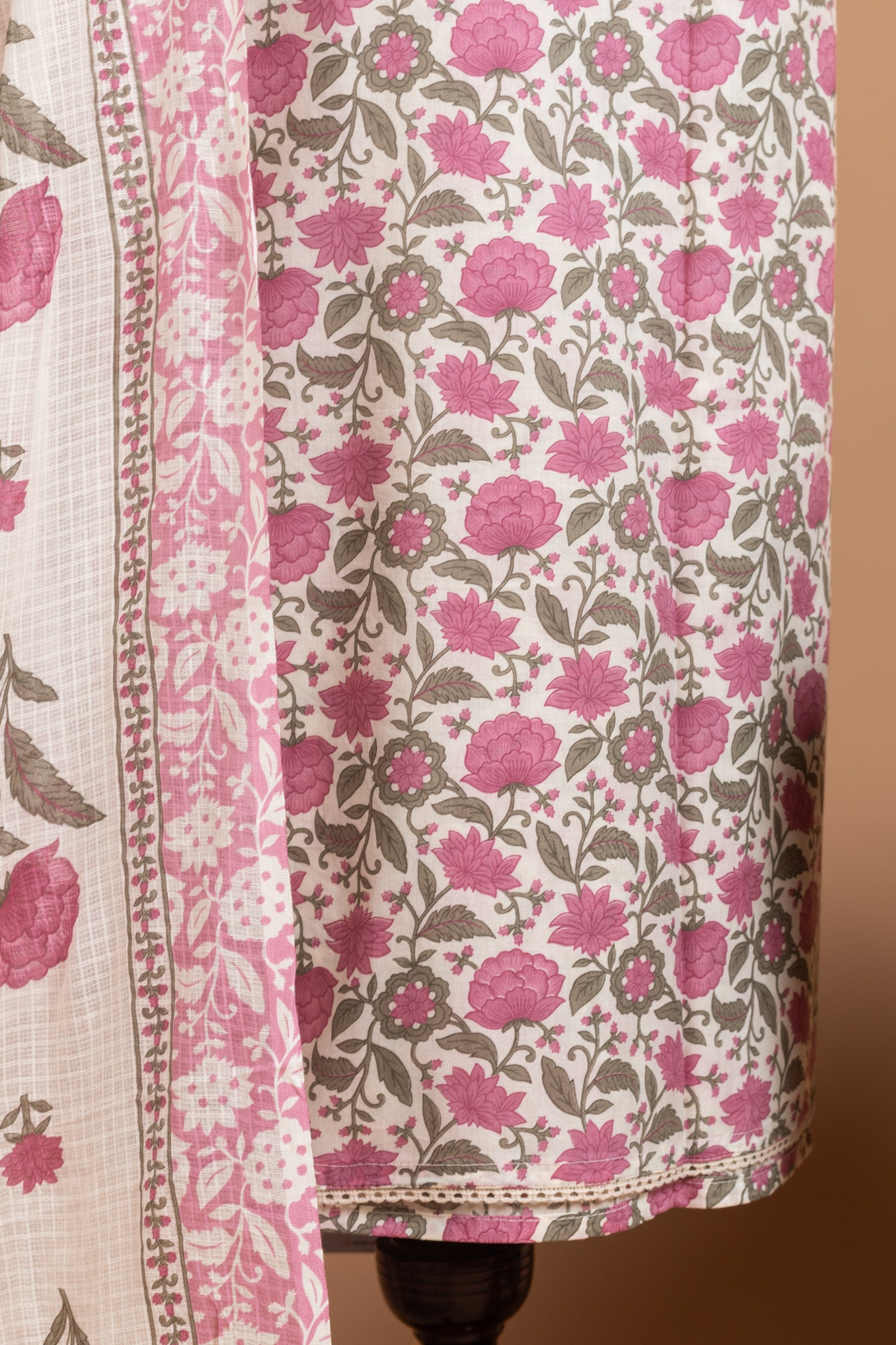 Afreen White With Pink Cotton Unstitched Suit Set