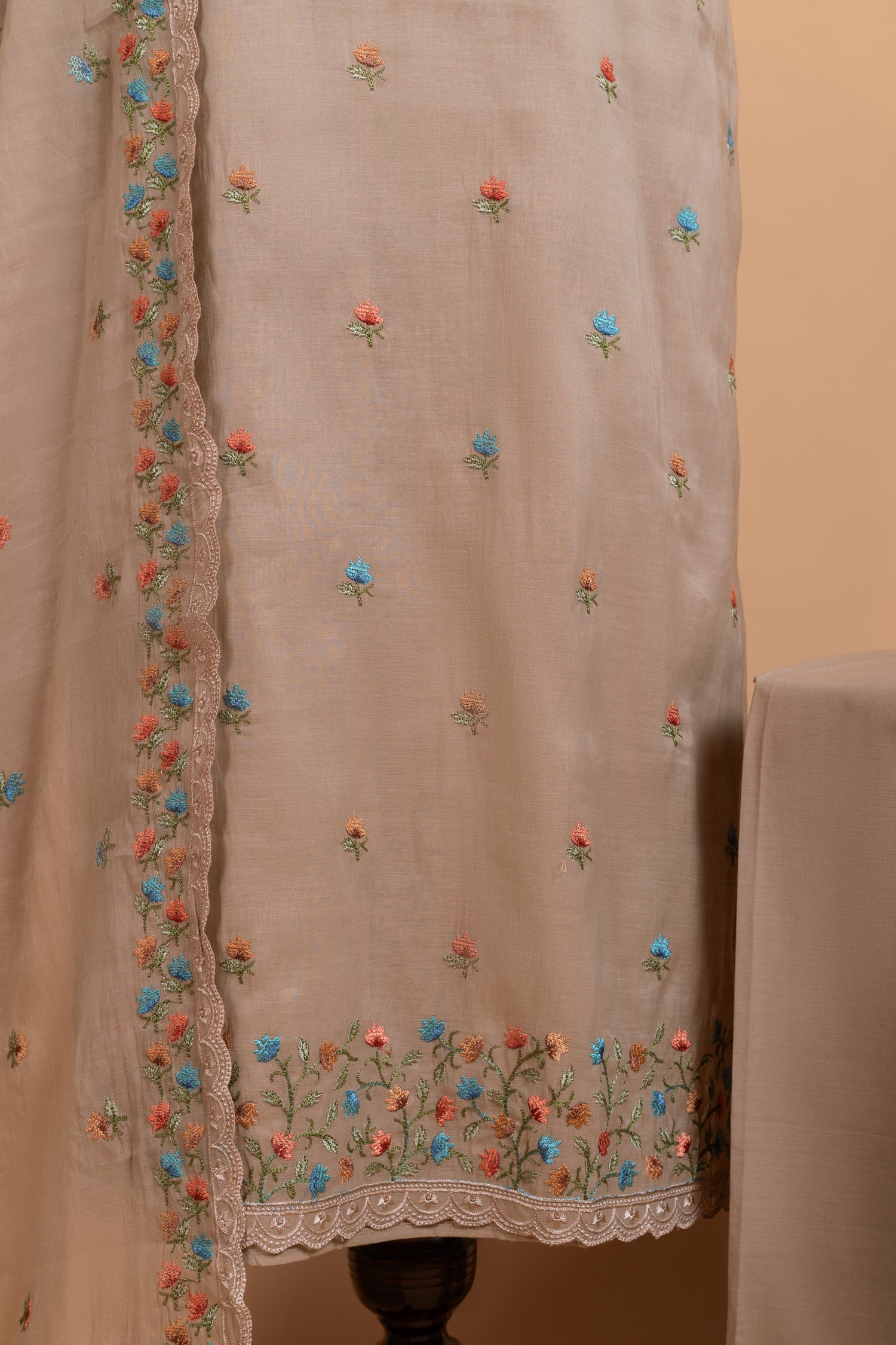 Anokhi Taupe Cotton Unstitched suit