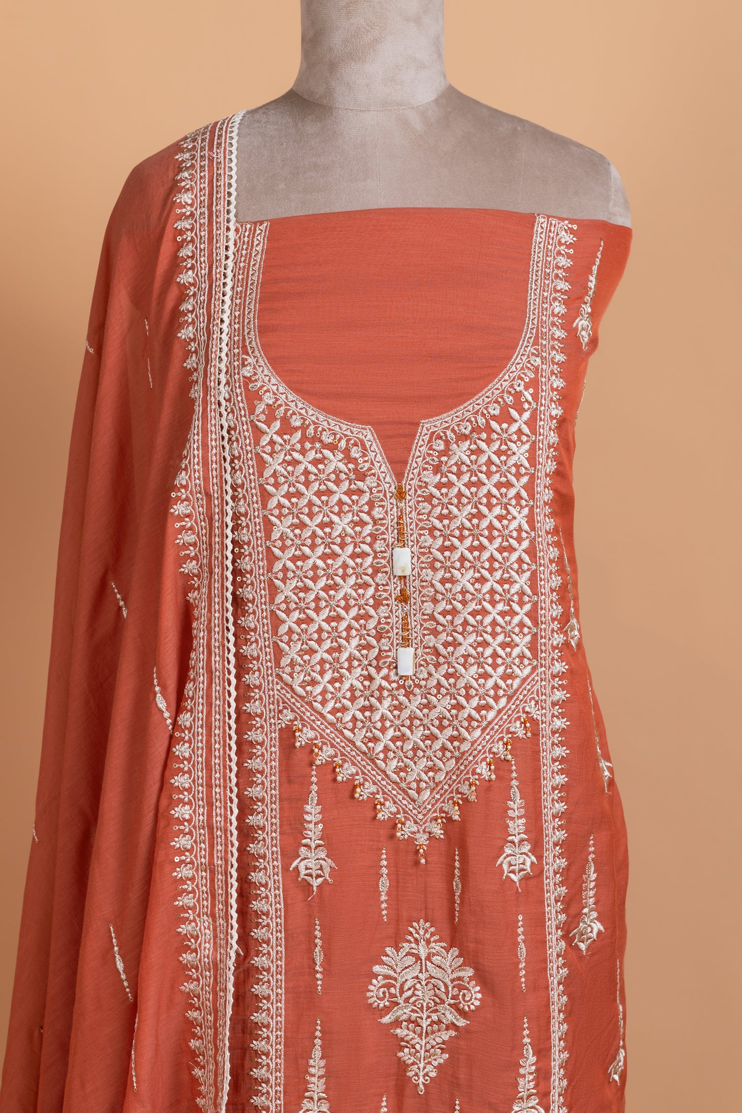 Luxe Orange Muslin Unstitched suit