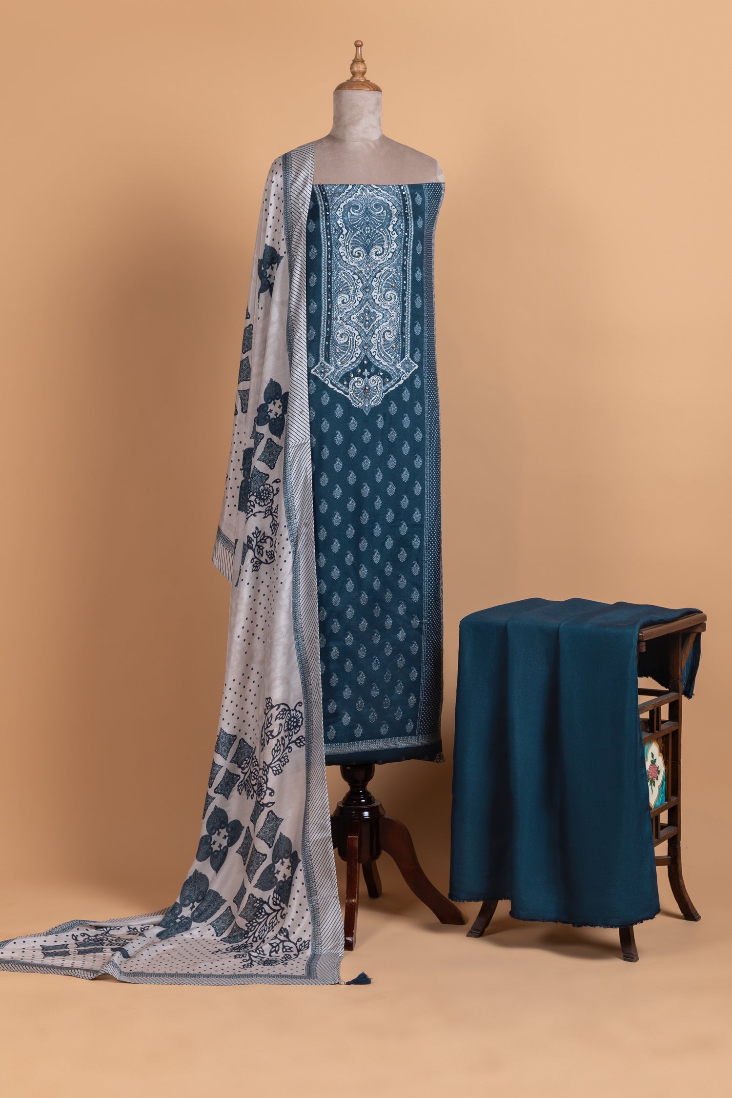 Luxe Blue Muslin Unstitched suit