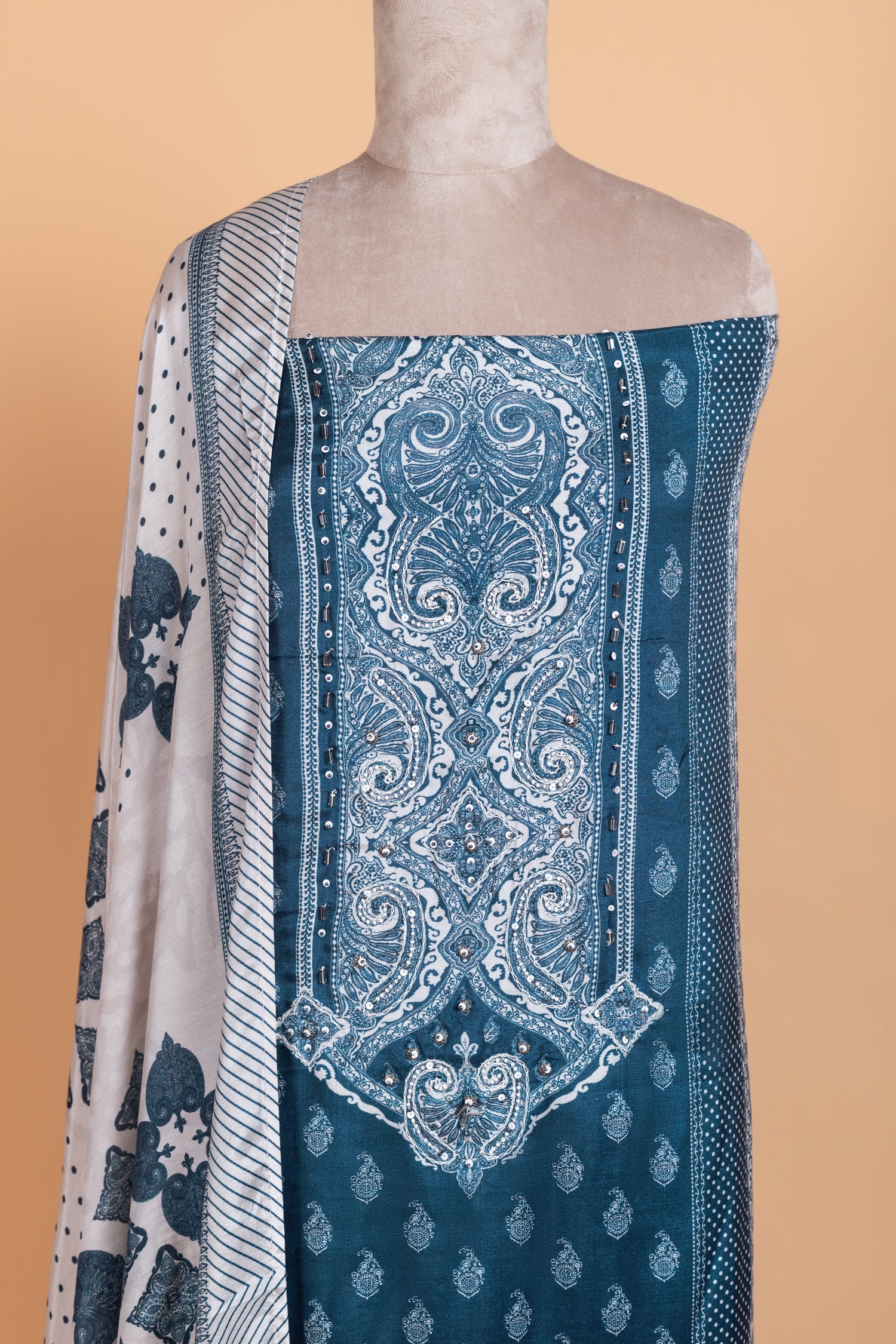 Luxe Blue Muslin Unstitched suit