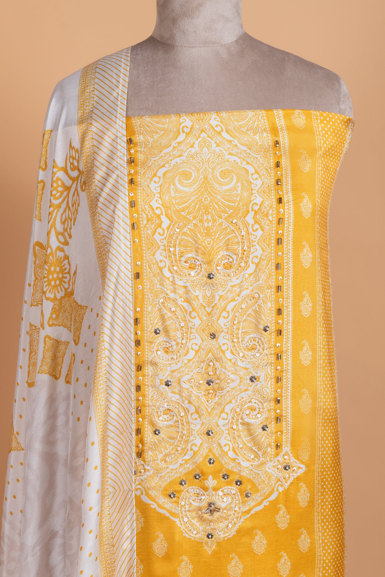Luxe Yellow Muslin Unstitched suit