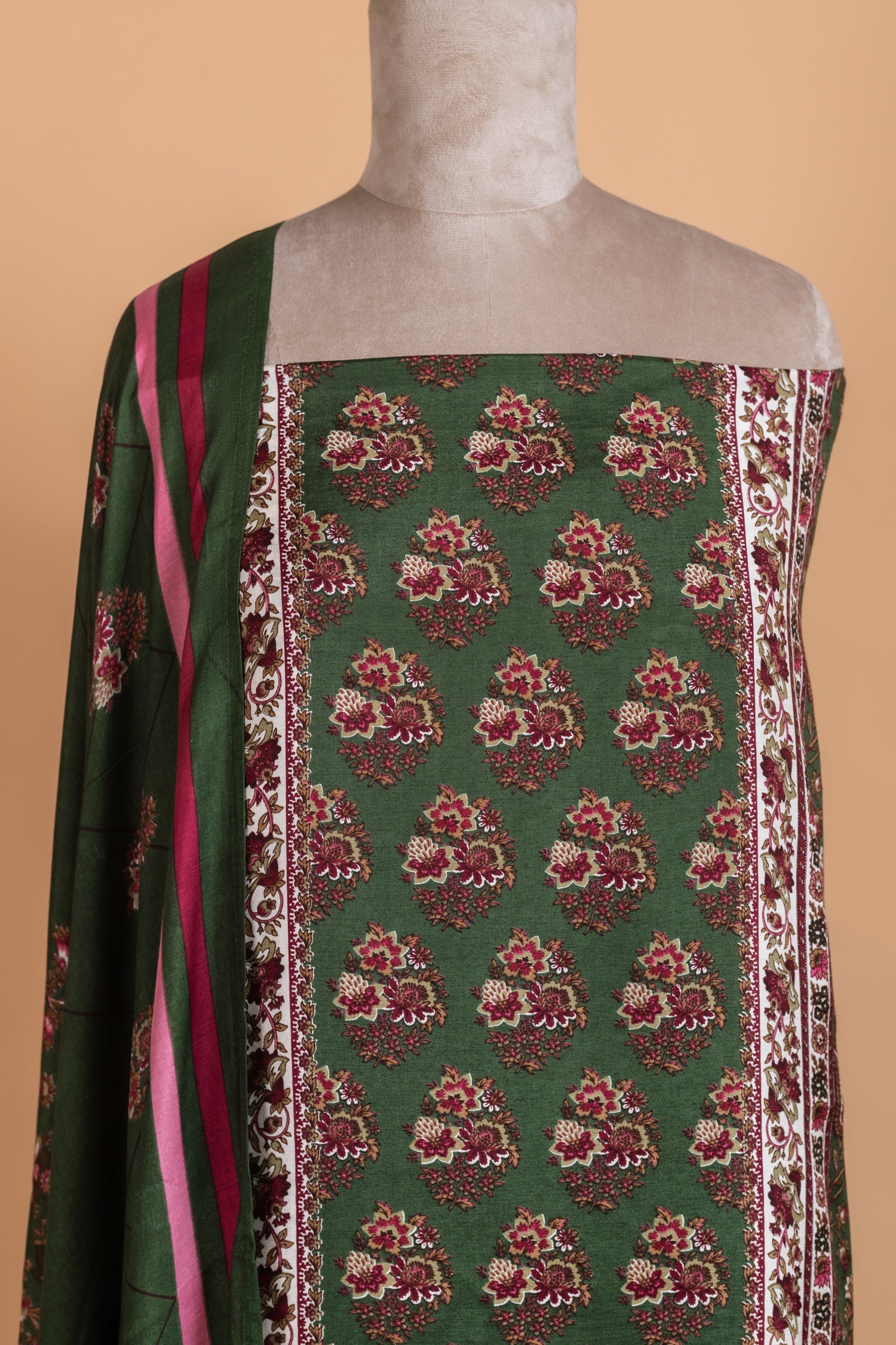 Anokhi Forest Green Cotton Unstitched Suit set
