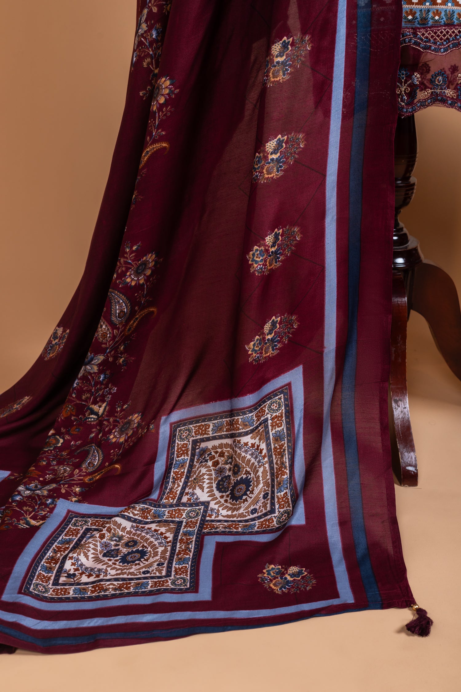 Anokhi Wine Cotton Unstitched Suit set
