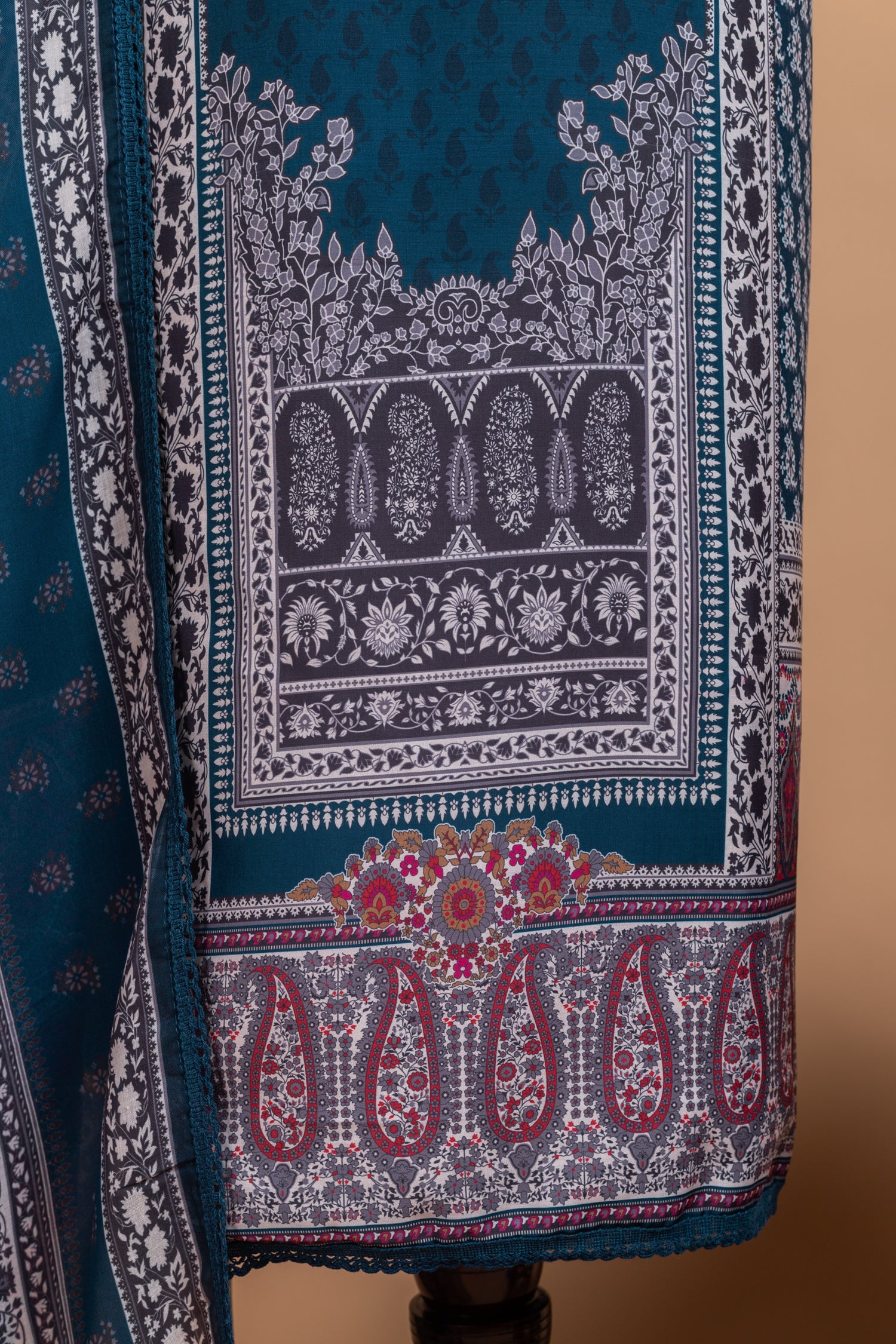 Afreen Blue Cotton Unstitched Suit set