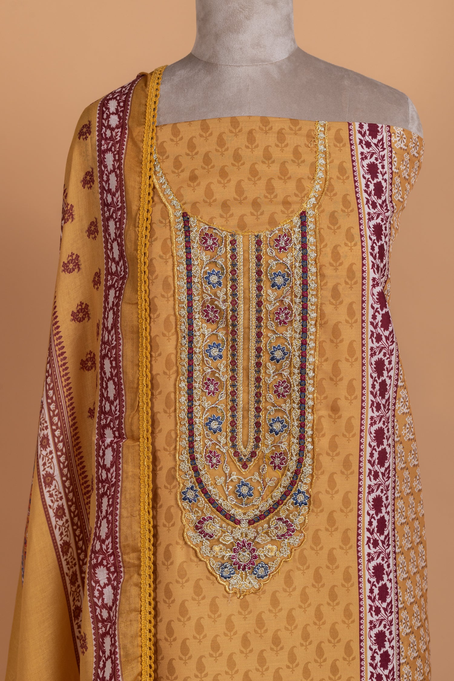 Afreen Mustard Cotton Unstitched Suit set
