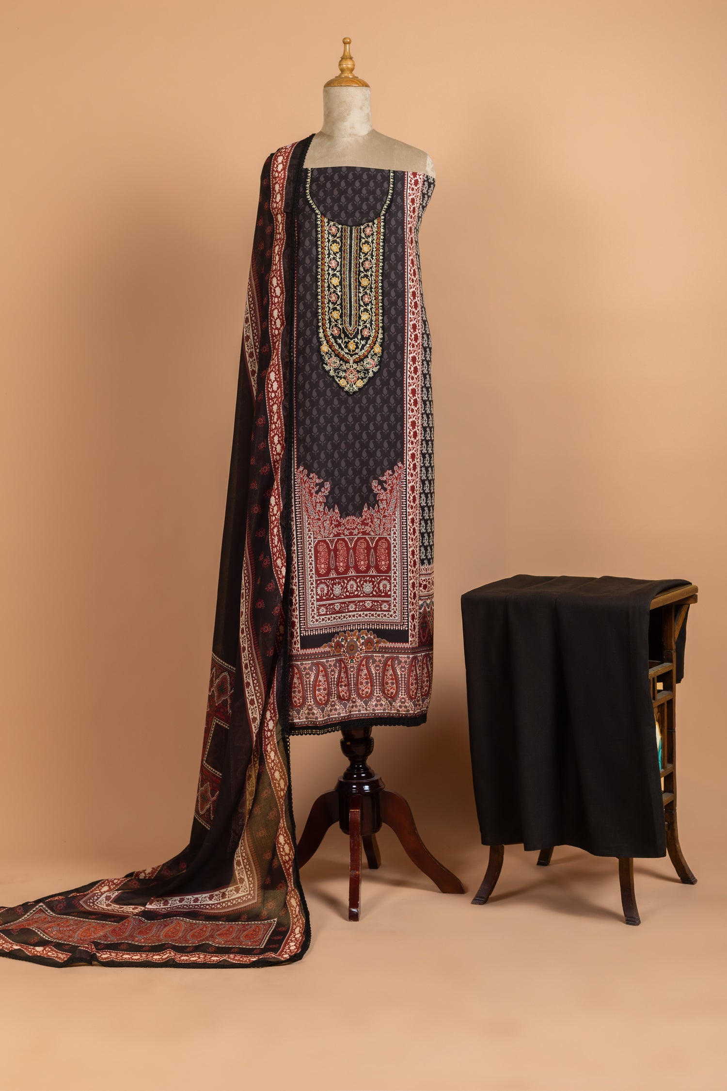 Afreen Charcoal Cotton Unstitched Suit set