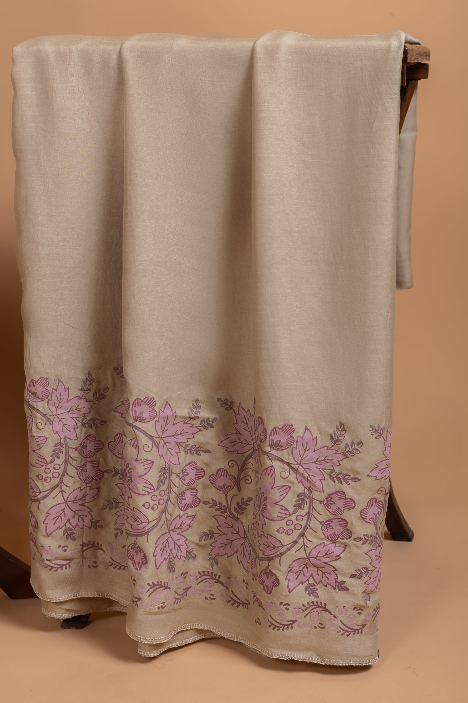 Linen Beige with Purple Cotton Unstitched suit set