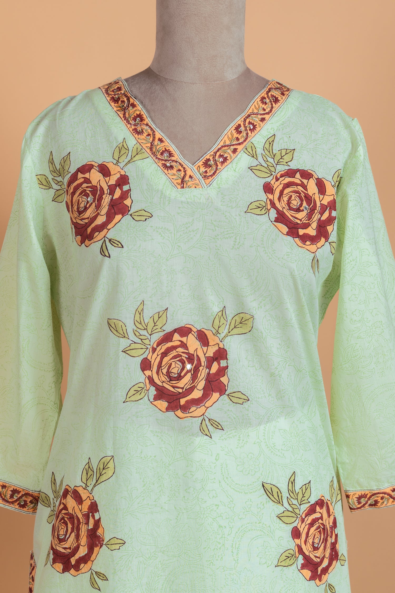 Afreen Pista Green Cotton readymade set