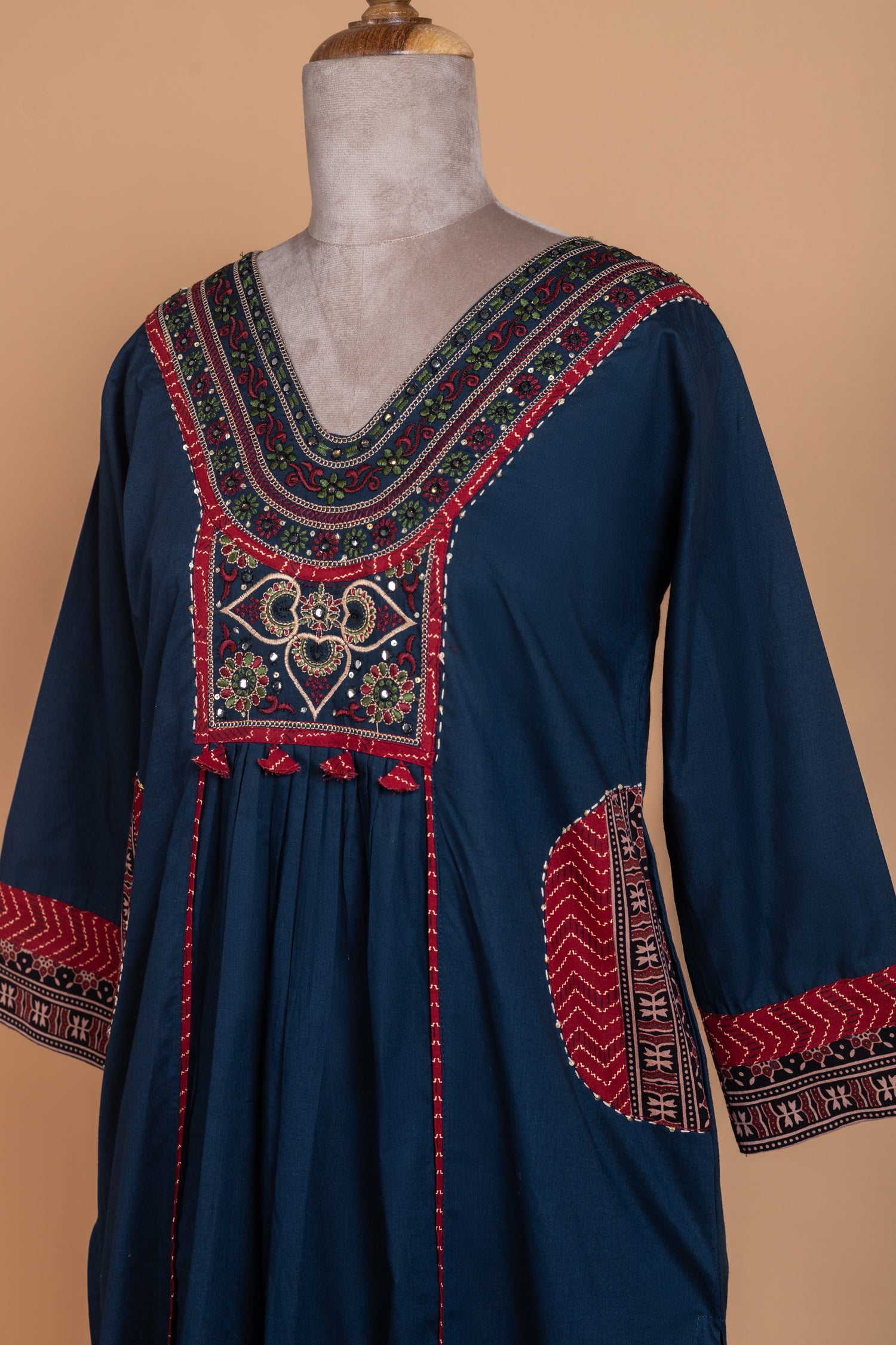 Afreen Navy Blue Cotton A-line Readymade set