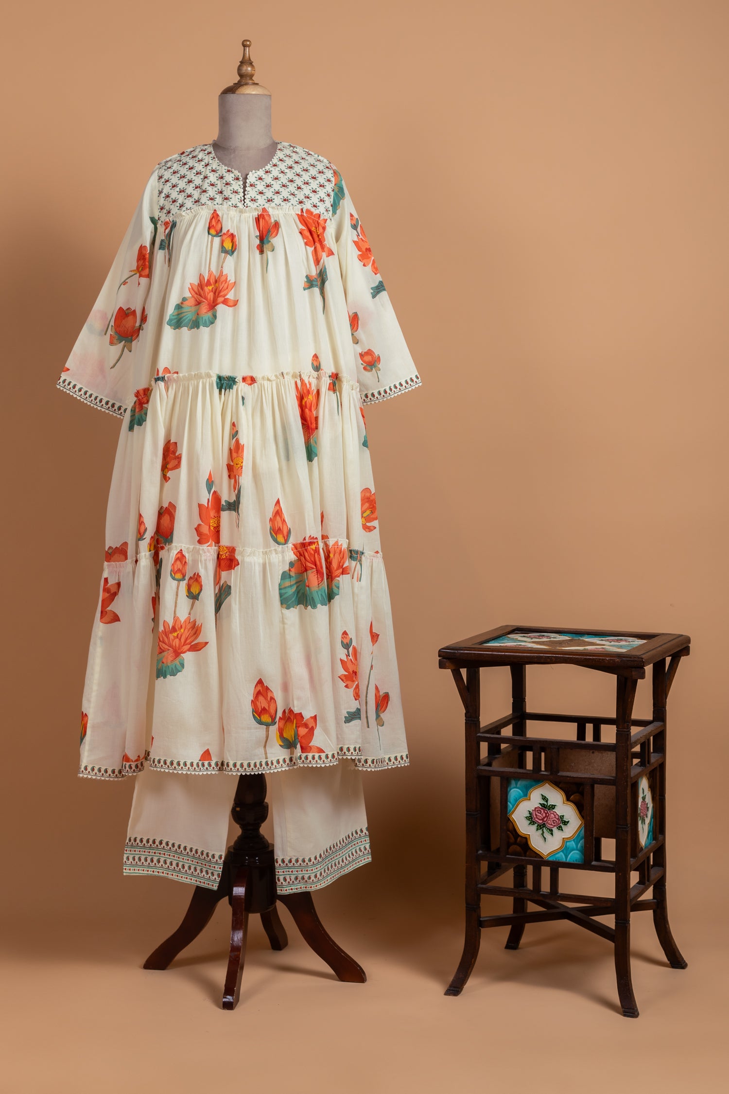 Afreen White with Orange A-Line Readymade Set