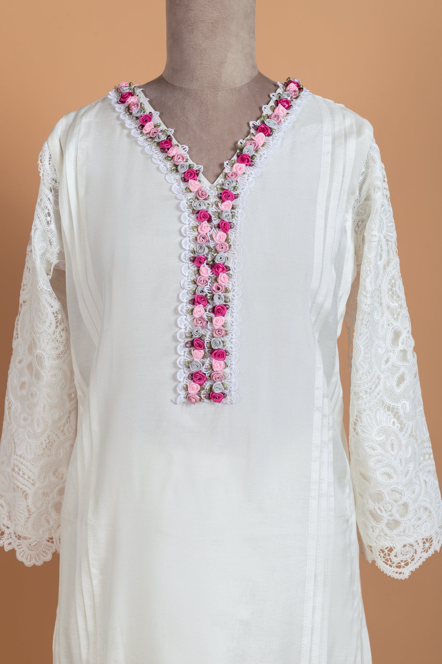 Luxe White Lace Sleeves Readymade Set